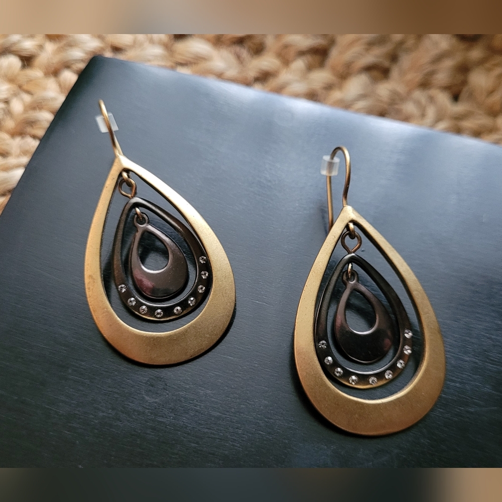 Kenneth Cole Brass and Bronze Teardrop Dangle Earrings